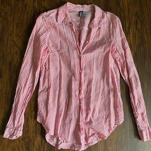 Red and white striped button up